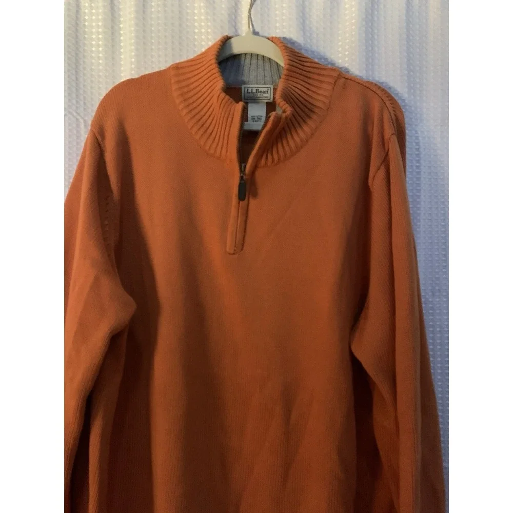 LL Bean Rusty Orange 1/4 Zip Mock Neck 100% Cotton Pullover Sweater‎  XXL Tall